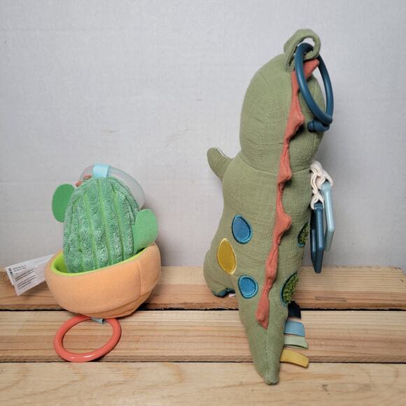 2 Pc Infant Toys: Itzy Ritzy Dino Rattle & Skip Hop Crinkle Cactus - Picture 3 of 5